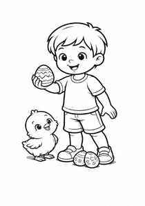 Хлопчик з писанкою та курча