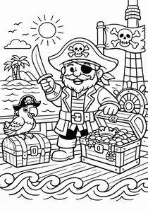 Пірат з папугою на кораблі