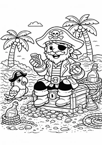 Пірат з папугою на острові